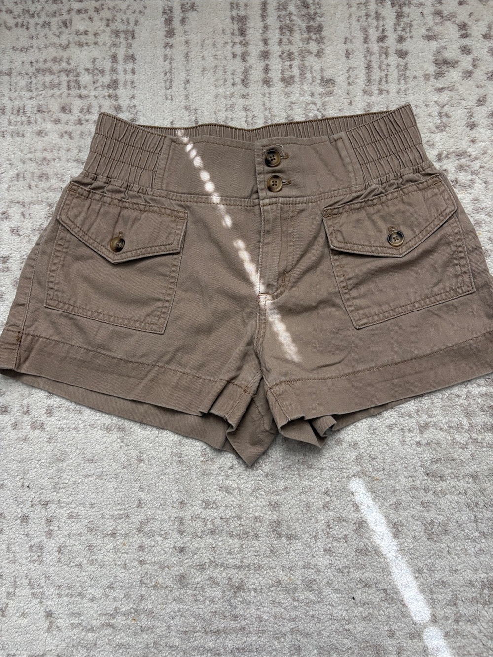 High-Rise Elastic Waist Cargo Shorts — Taupe